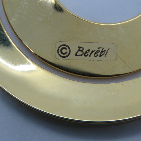 Vintage Edgar BEREBI Designer Enamelled Gold Foil Earrings Cream Swirl 1990s - Picture 2 of 7
